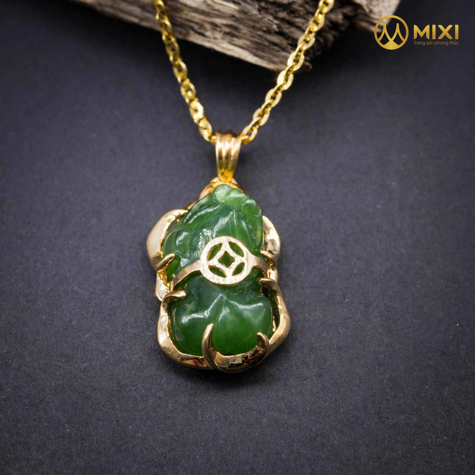 MẶT DÂY TỲ HƯU NGỌC BÍCH NEPHRITE BỌC VÀNG KÈM DC VÀNG_10K